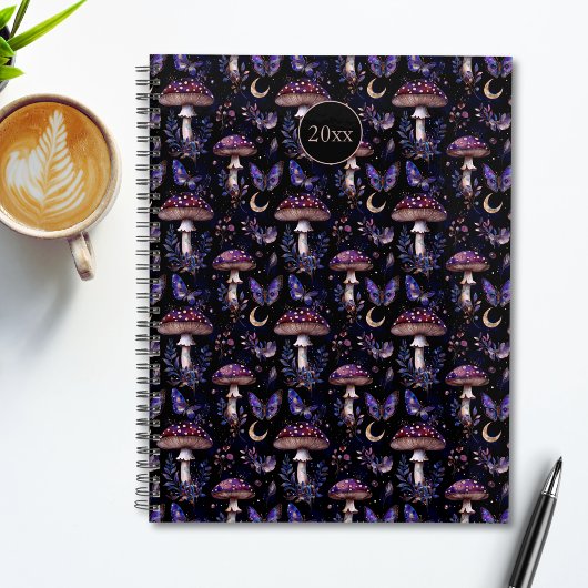 Vlinder-, bloemen- en paddenstoelenhemelpatroon planner