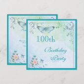  vlinder, bloemen en zwemblazen 100e verjaardag kaart (Voorkant / Achterkant)