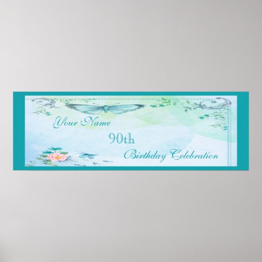  vlinder, bloemen en zwemblazen 90e verjaardag poster (Voorkant)