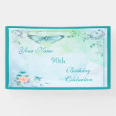 vlinder, bloemen en zwemblazen 90e verjaardag spandoek (Horizontaal)