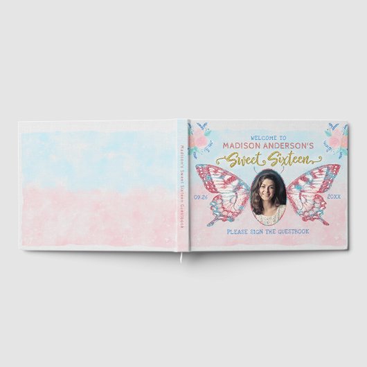 Vlinder Bloemen Foto Lief 16 Verjaardagsfeest Gastenboek (Volledig)