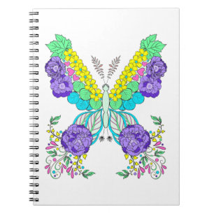 Vlinder, bloemen, kleurrijk, grillig notitieboek