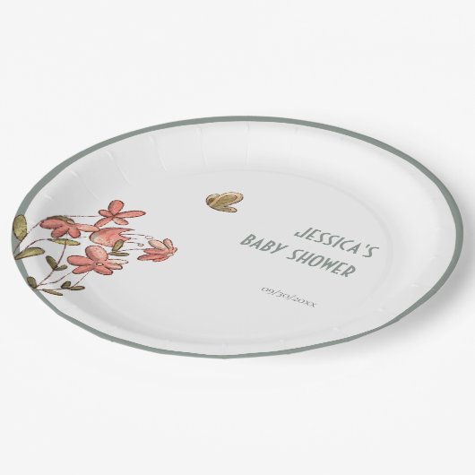 Vlinder Bloemen Meisje Baby shower Papieren Bordje (Gekanteld)