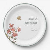 Vlinder Bloemen Meisje Baby shower Papieren Bordje (Voorkant)