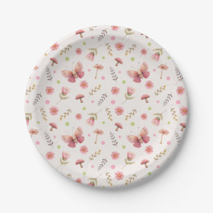 Vlinder & Bloemen Pastel Roze Botanisch Papieren Bordje