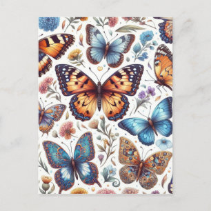 Vlinder Bloemen Patroon natuur Art Briefkaart
