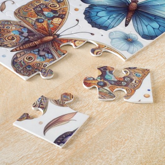 Vlinder Bloemen Patroon natuur Art Legpuzzel (Zijkant)