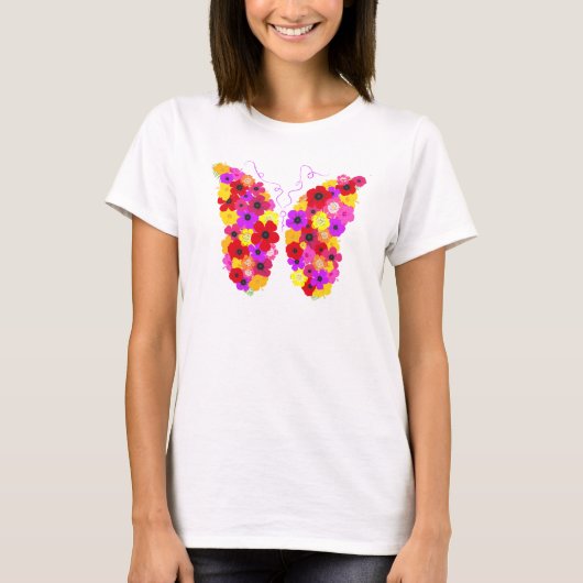 Vlinder Bloemen Regenboog van Kleuren Modern T-shirt (Voorkant)