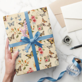 vlinder & bloemen Rolled Gift Wrap Cadeaupapier