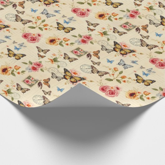  vlinder & bloemen Rolled Gift Wrap Cadeaupapier (Hoek)