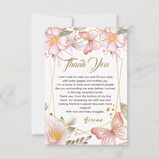 Vlinder & Bloemen Roze Heerlijk Dank u kaart (Voorkant)