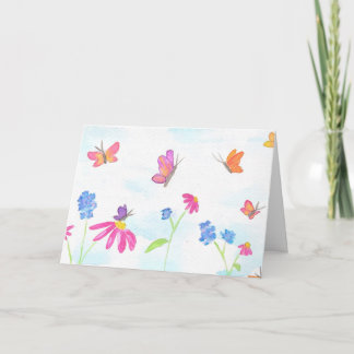 Vlinder & Bloemen Wenskaart (Blank Binnenkant) Kaart