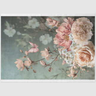 Vlinder & Bloemenboeket, roze, groen & beige Tissuepapier