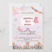 Vlinder bloemenroze & wit schattig 6e verjaardag kaart (Voorkant)