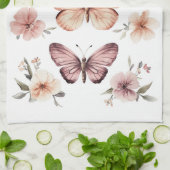 Vlinder Bloemige Aquarel Elegant AANGEPASTE NAAM Theedoek (Gevouwen)