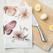 Vlinder Bloemige Aquarel Elegant AANGEPASTE NAAM Theedoek (Quarter Fold)