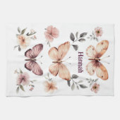 Vlinder Bloemige Aquarel Elegant AANGEPASTE NAAM Theedoek (Horizontaal)