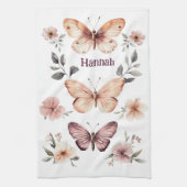 Vlinder Bloemige Aquarel Elegant AANGEPASTE NAAM Theedoek (Verticaal)