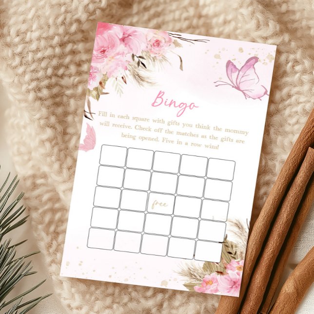 Vlinder Bloemige Baby Shower Bingo Spel (Pink Butterfly Baby Shower Bingo Game)