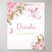 Vlinder Bloemige Baby Shower Dranken Bord Poster (Voorkant)