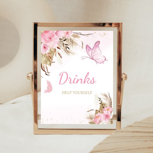 Vlinder Bloemige Baby Shower Dranken Bord Poster
