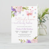 Vlinder Bloemige Baby Shower Uitnodiging (Staand voorkant)