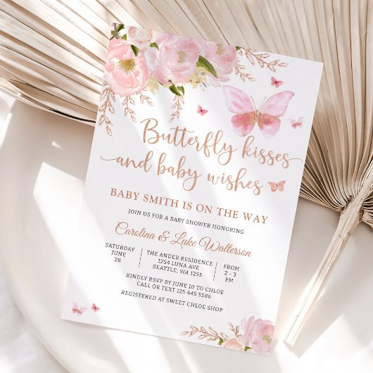 Vlinder Bloemige Baby Shower Uitnodiging