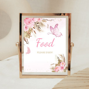 Vlinder Bloemige Baby Shower Voedsel Bord Poster