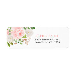 Vlinder Bloemige blozende roze rozen retouradres Etiket