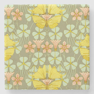 Vlinder Bloemige Botanische Kleurrijk Stenen Onderzetter