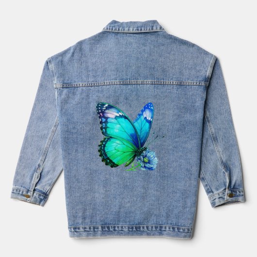 Vlinder Bloemige Denim Jas Jacket (Achterkant)