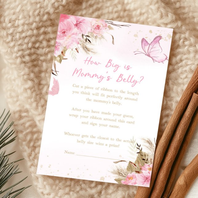 Vlinder Bloemige Raad Hoe Groot Is Mamma Buik Spel (Pink Butterfly Baby Shower How Big Is Mommy's Belly Game)