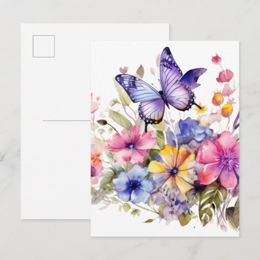 Vlinder bloempatroon briefkaart (Voorkant / Achterkant)
