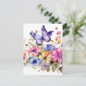 Vlinder bloempatroon briefkaart (Staand voorkant)