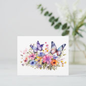 Vlinder bloempatroon briefkaart (Staand voorkant)