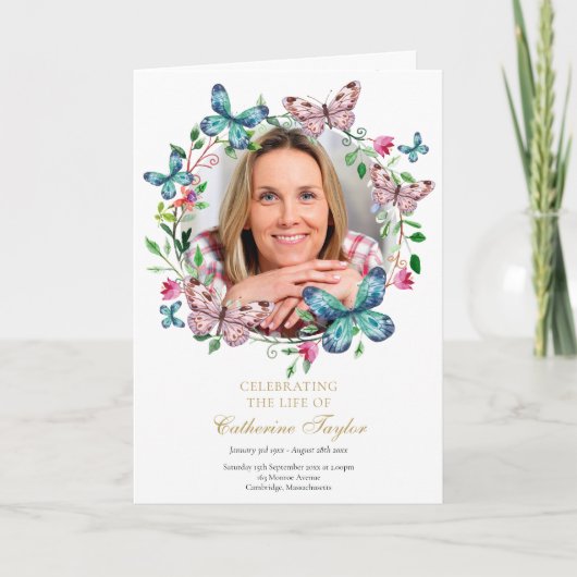 Vlinder Bloemrijke Uitvaart Order Of Service Programma (Voorkant)