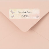 Vlinder bloost roze roos retouradreslabel etiket