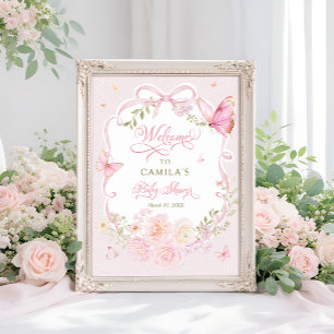 Vlinder Blush Bloem Meisje Baby Shower Welkom  Poster