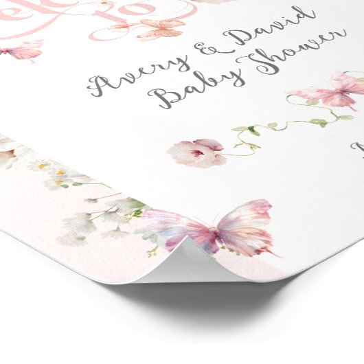 Vlinder Blush Roze Bloemen Meisje Baby shower Welc Poster (Hoek)