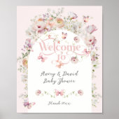 Vlinder Blush Roze Bloemen Meisje Baby shower Welc Poster (Voorkant)