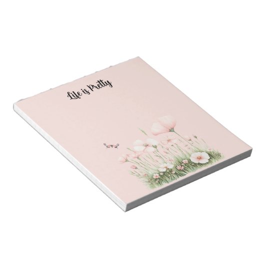 Vlinder Blush Roze Bloemen Notitieblok (Schuin)