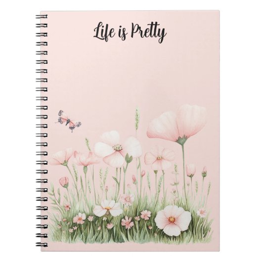 Vlinder Blush Roze Bloemen Notitieboek (Voorkant)