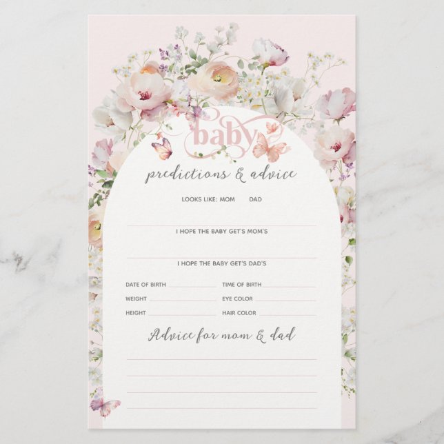 vlinder blush roze bloemig meisje Baby shower spel (Voorkant)