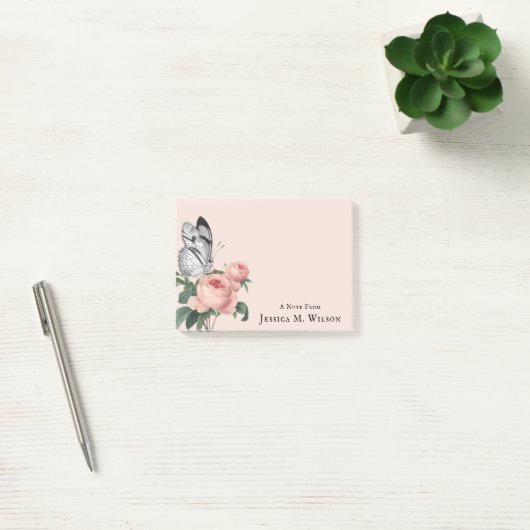  vlinder blush roze rozen aangepaste naam post-it® notes (Kantoor)