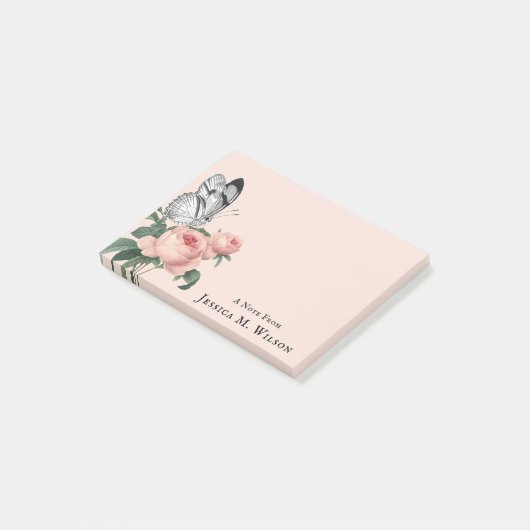 vlinder blush roze rozen aangepaste naam post-it® notes (Schuin)