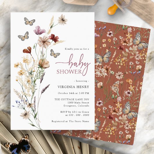 Vlinder Boho Wilde Bloem Baby Shower Kaart