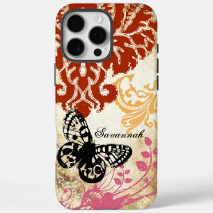  vlinder bordeaux roze damast iPhone 16 pro max hoesje
