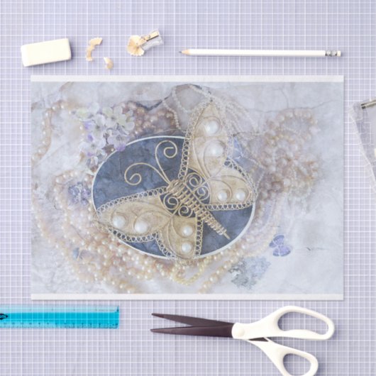 Vlinder Bruidsboeket Wit Goud Decoupage Tissuepapier (Craft)