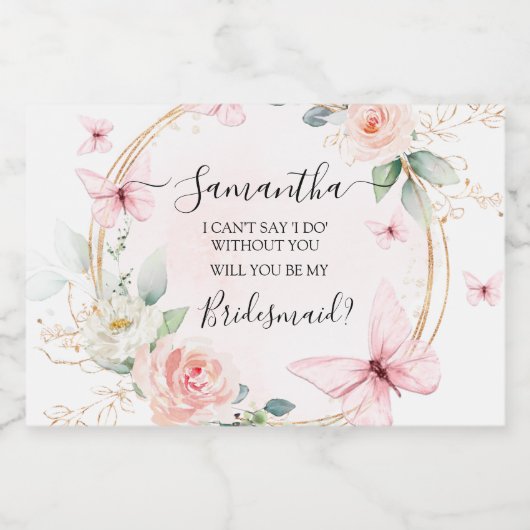 Vlinder bruidsmeisje voorstel label sparkling wijnetiket (Enkel label)