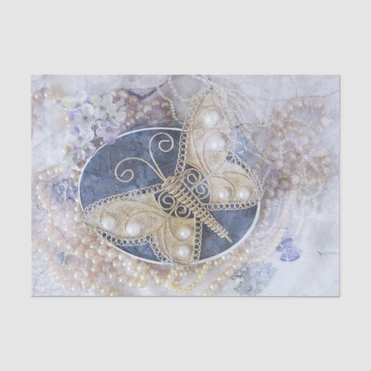 Vlinder Bruidsvlinder Bruidswit Goud Decoupage Tissuepapier (Voorkant)